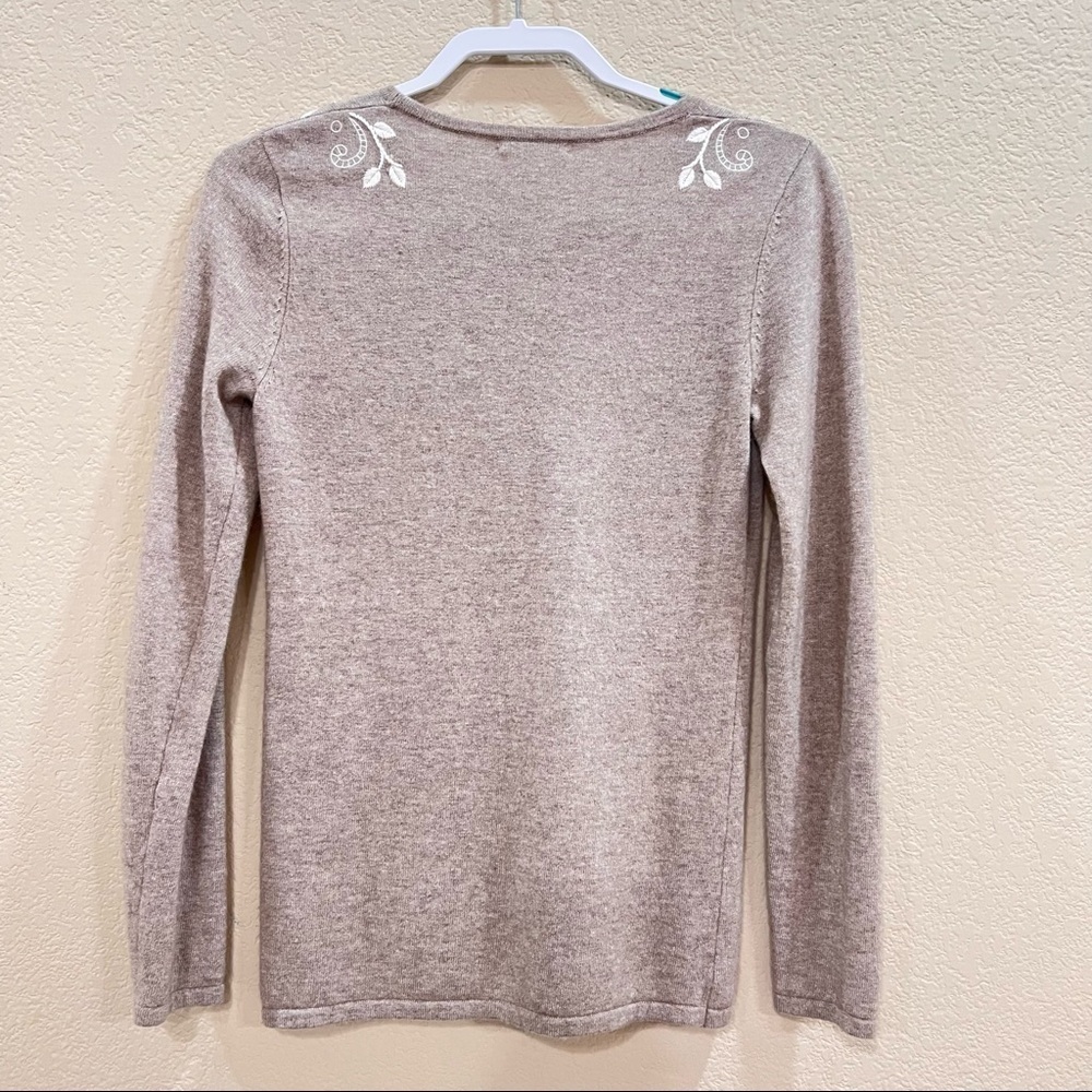GARNET HILL DESIGNER SWEATER EMBROIDERED TAUPE LAMBWOOL ANGORA BLEND SZ S CASUAL - Picture 2 of 7